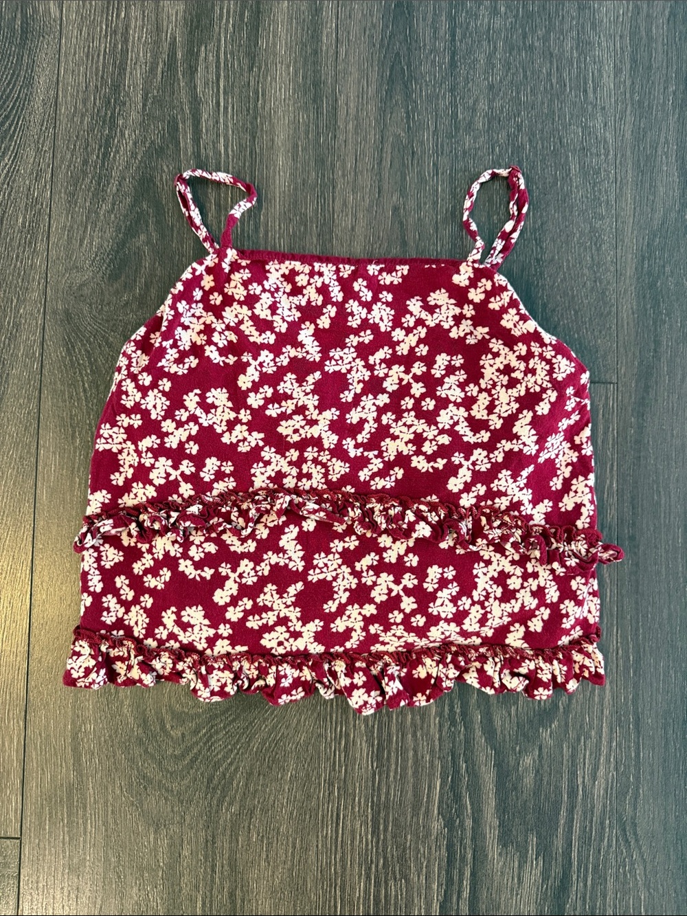 Tucker + Tate Burgundy and Ivory Floral Ruffle Cami, Size S 7/8